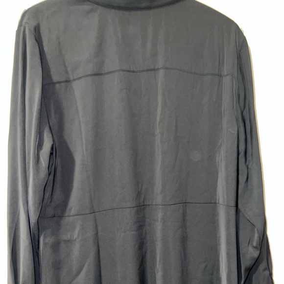 Susan Graver black stretch Peachskin button front tunic shirt Size Large peplum - Picture 6 of 8